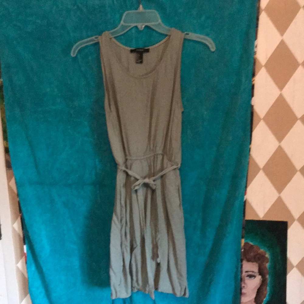 Olive green mini dress with pockets and belt